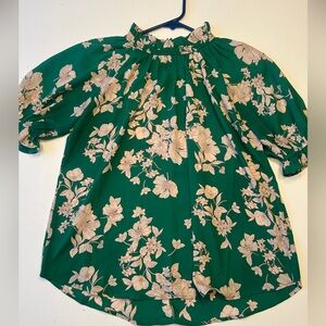 Green floral blouse